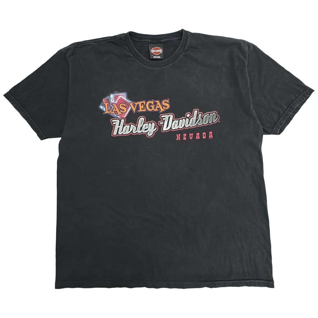 HARLEY DAVIDSON ハーレーダビッドソン ピンナップガール カジノ Ｔシャツ モーターサイクル ブラック(メンズ XL)中古 古着 Y3428