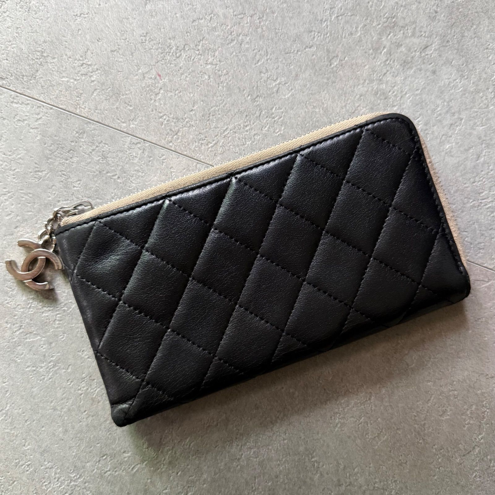 CHANEL シャネル マトラッセ ココマーク L字ファスナー長財布 レザー ブラック 黒 シルバー金具 ロングウォレット キルティング
