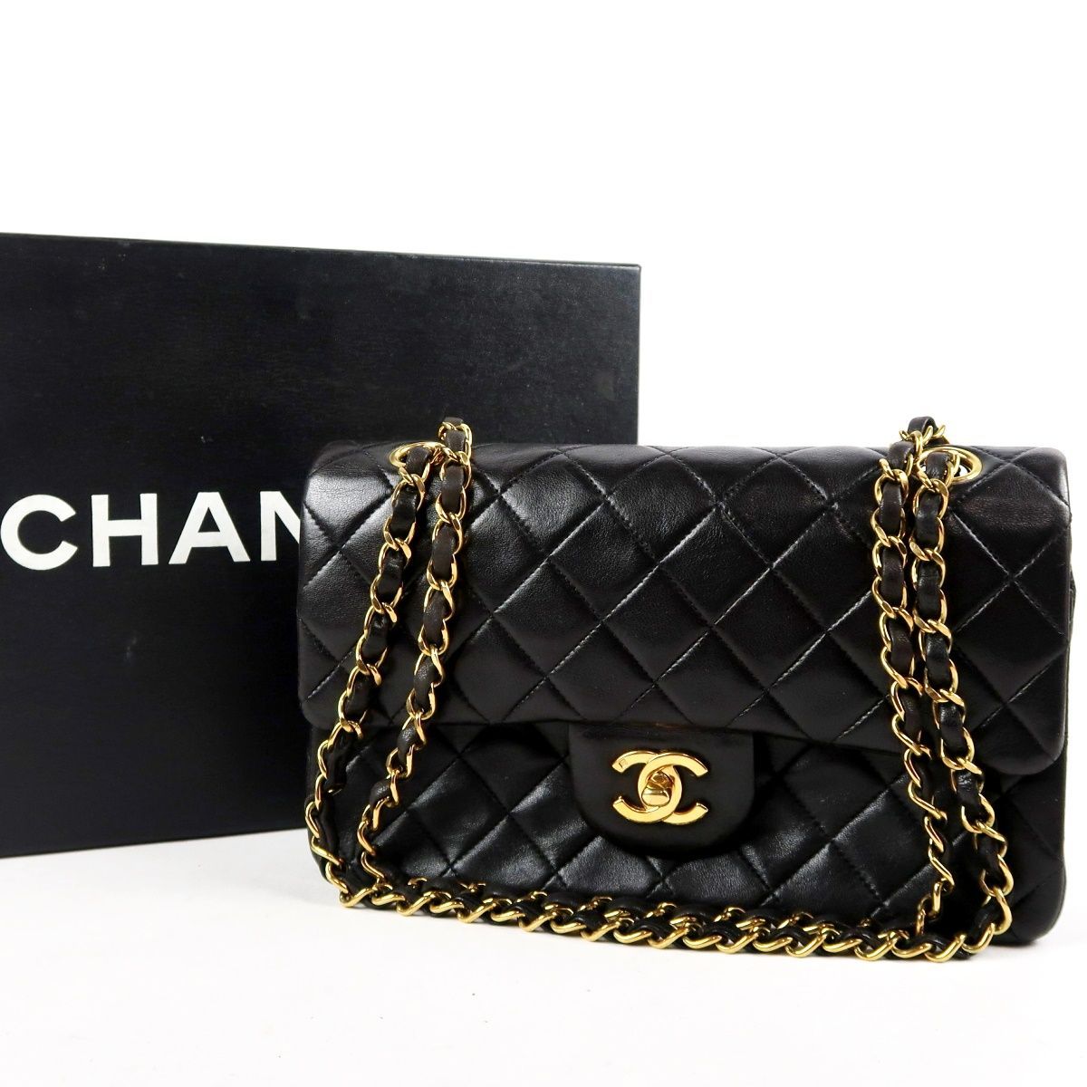 【美品】CHANEL シャネル ラムスキン マトラッセ 23 ダブルフラップ 二重蓋 ショルダーバッグ ターンロック ゴールド金具【US51】