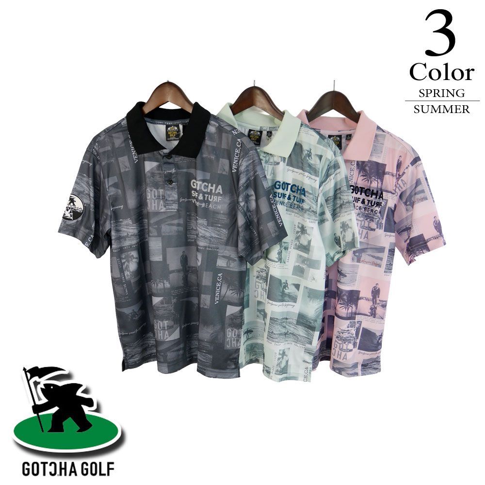ガッチャゴルフ ゴルフウェア ドライフォトコラージュモノトーンポロ 262gg1209【L寸：メンズ】GOTCHA GOLF ゴルフウエア シャツ メンズ【2026春夏】【メール便】