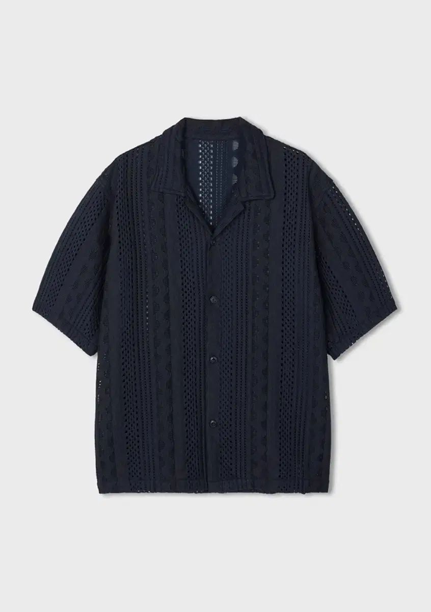 NUAKLE エンブロイダリー クロシェ ニット 半袖 シャツ ネイビー