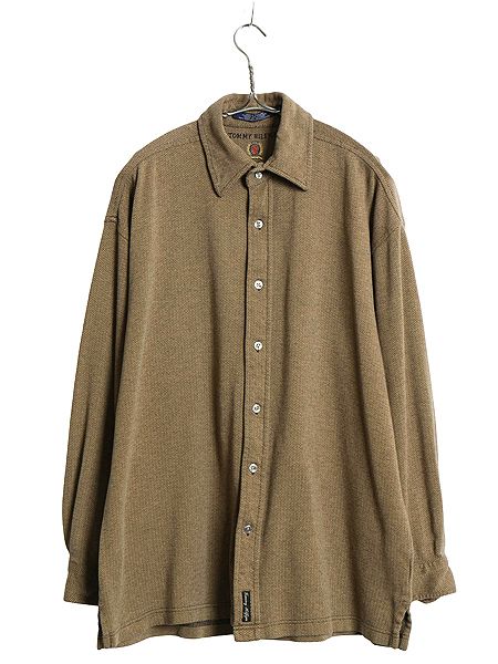 90s トミーヒルフィガー 長袖 シャツ メンズ M / オールド コットン ストレッチ ヘリンボーン ストライプ ボックス カジュアル トップス