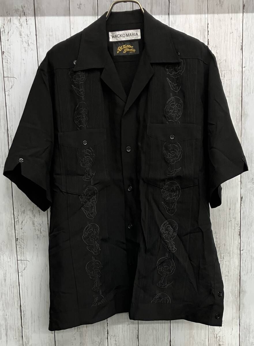 WACKO MARIA 56 TATTOO STUDIO / CUBA SHIRT S/S ワコマリア 半袖シャツ オープンカラー スカル ブラック size M