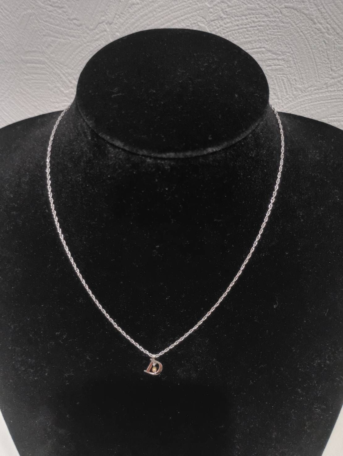 ディオール Dior ネックレス Dモチーフ イニシャル パール シルバー 袋付き