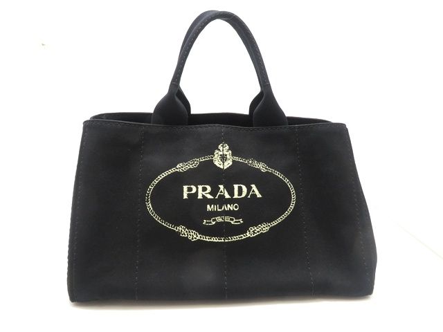 PRADA プラダ バッグ カナパL ブラック キャンバス ﾊﾞｯｸﾞ ハンドバッグ キャンバス ブラック ユニセックス【中古】431