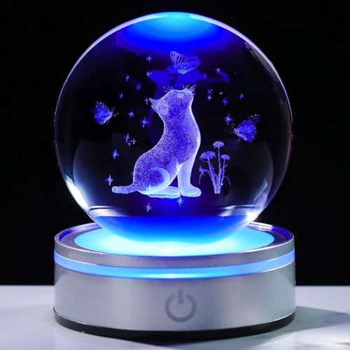 Kertari 3Ｄ 猫 可愛い K9 クリスタル ボール 誕生日 母の日のプレゼント 女性 母親 妻 彼女 人気 【正規品】インテリア 猫 バタフライ 置物 オシャレ 癒しグッズ 水晶玉 LEDライトベース 間接照明 雰囲気作り 飾り 記念 84675f1a