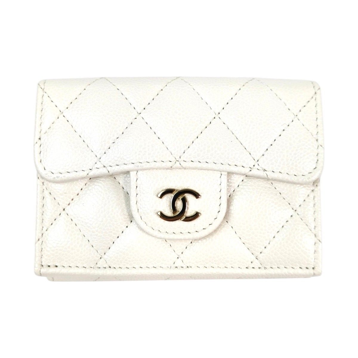 CHANEL シャネル ココマーク マトラッセ 三つ折り財布 ホワイト 管理番号：11462