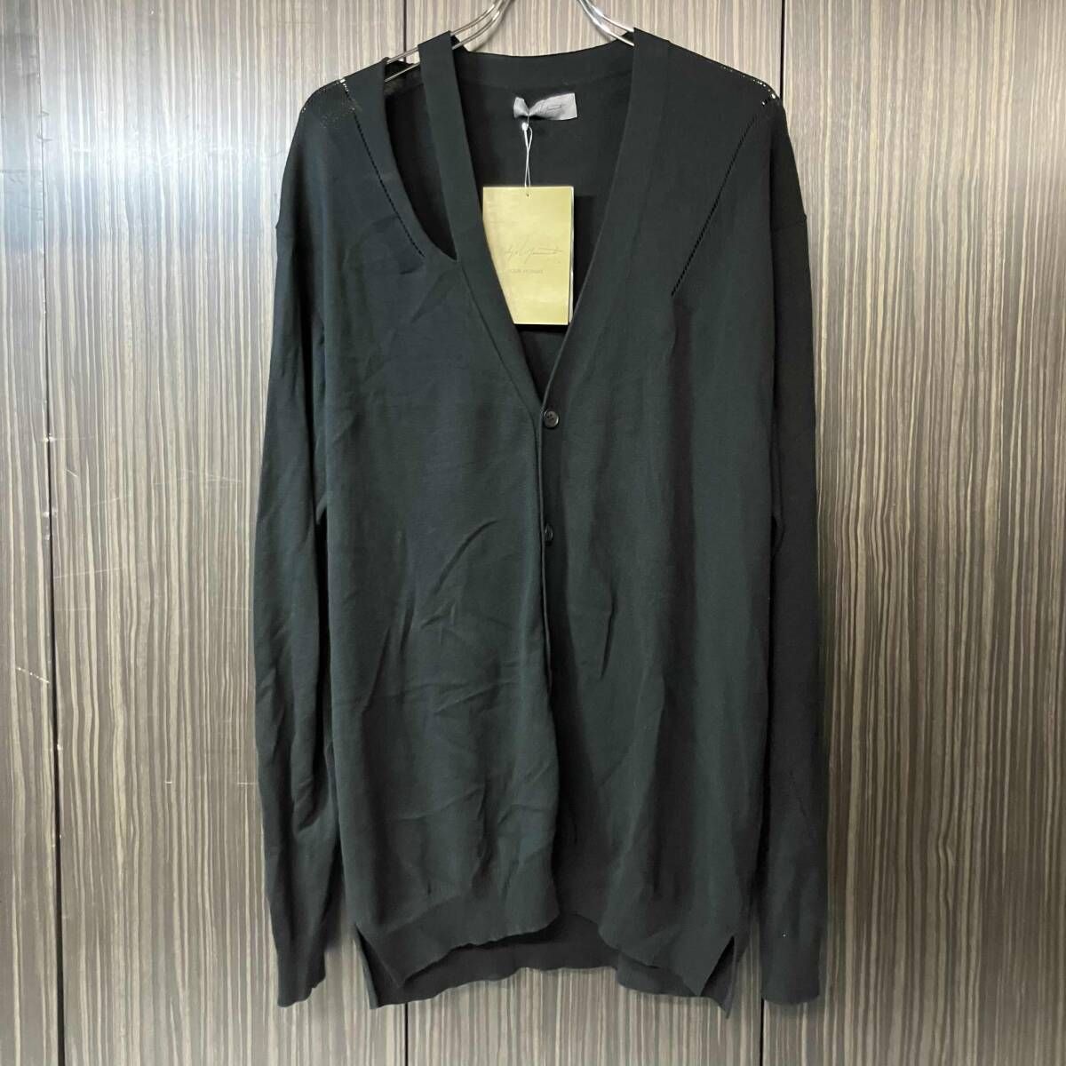 25ss YOHJI YAMAMOTO POUR HOMME 12G2P JERSEY DIOGANAL PATTERN SLIT V CD カーディガン サイズ3 HP-K74-094 ヨウジヤマモト