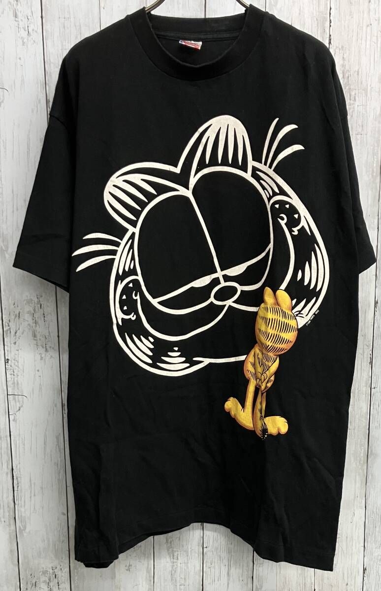 Garfield 半袖Tシャツ ガーフィールド プリントTシャツ FRUIT OF THE LOOM クルーネック USA製 90s ブラック size XL