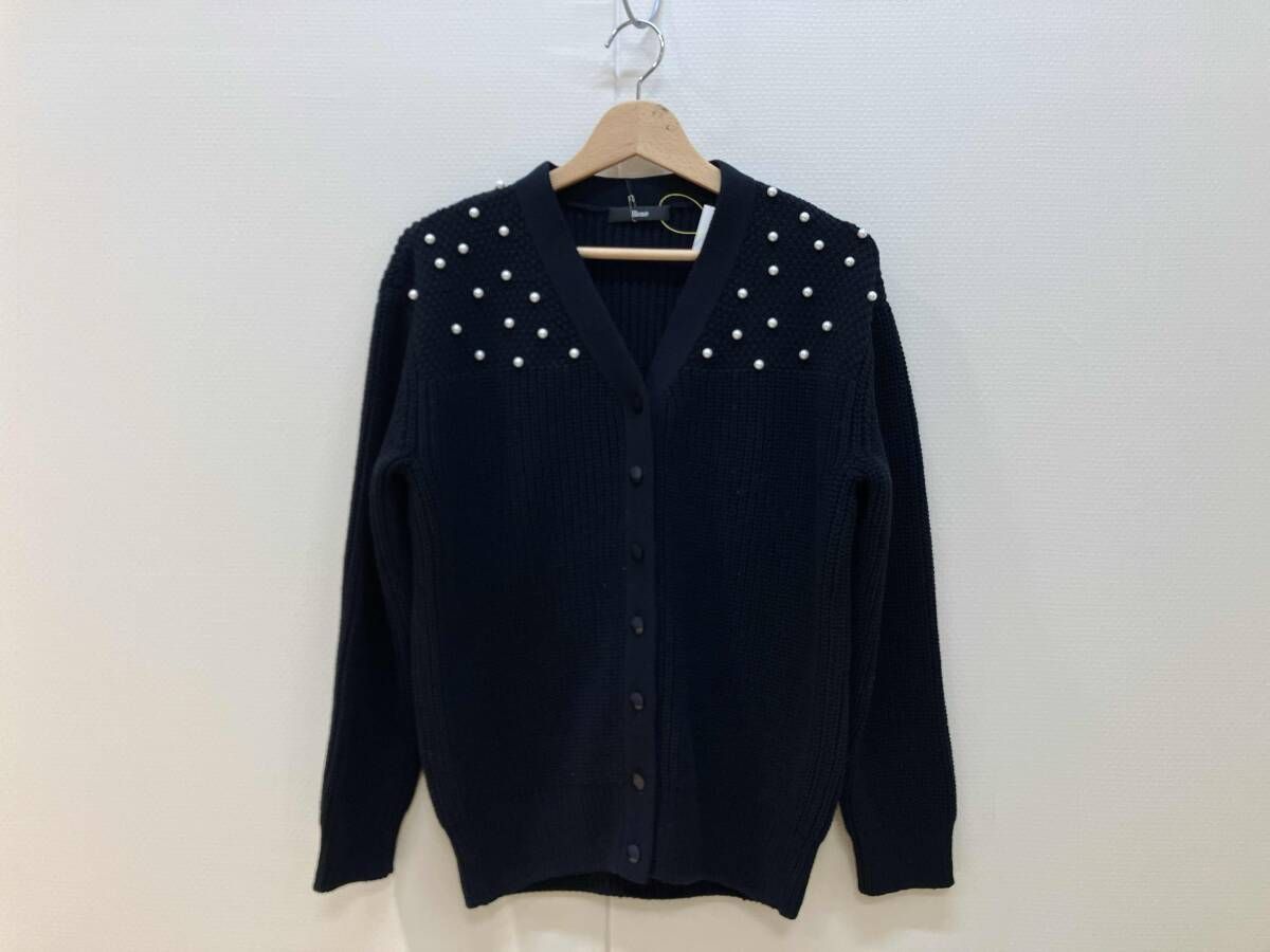 Rene ルネ 長袖カーディガン サイズ34 紺 ネイビー コットン アクリル 5412160 レディース 未使用タグ付き パール装飾 Vネック