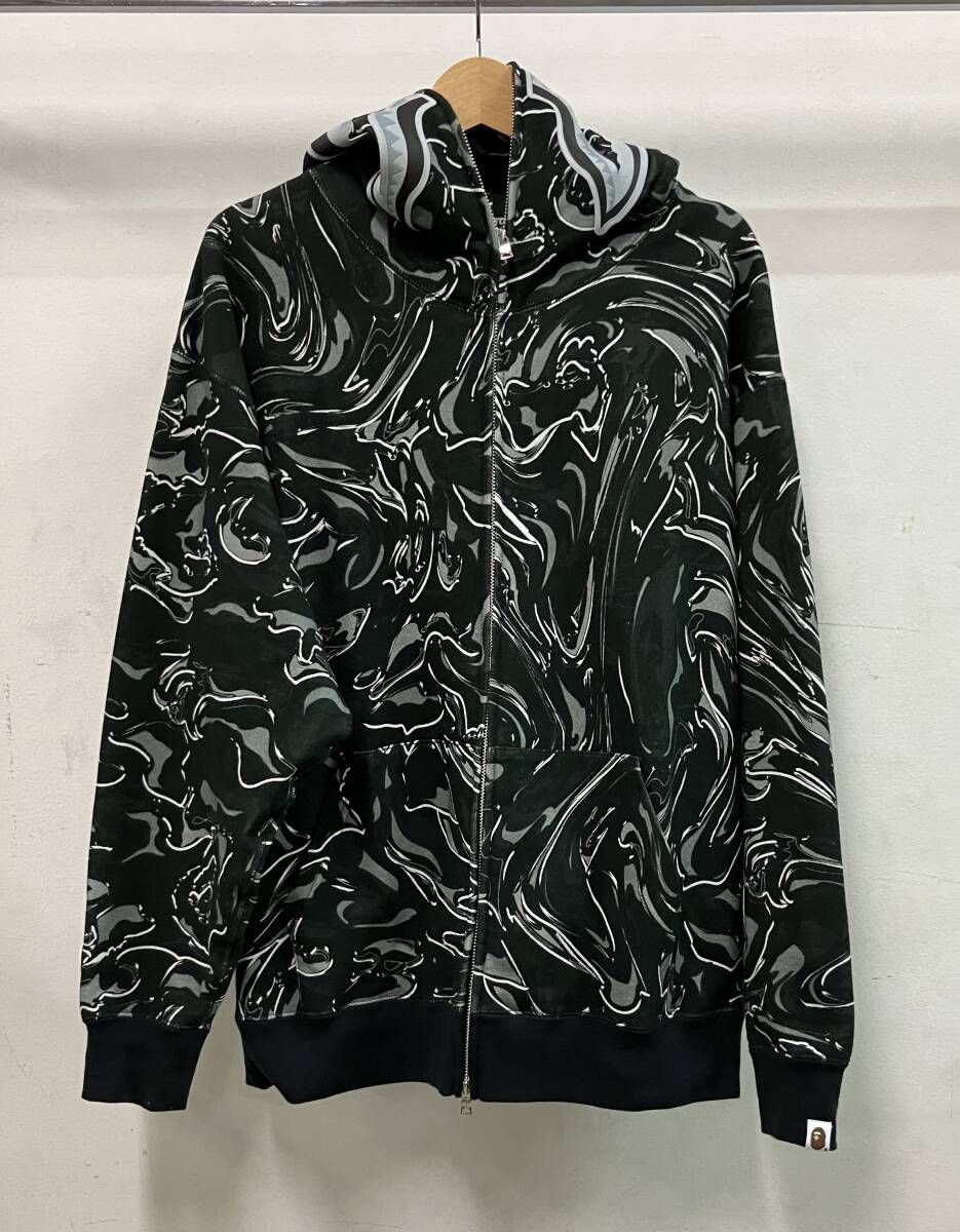 A BATHING APE アベイシングエイプ パーカー MARBLING CAMO SHARK PULLOVER HOODIE 001ZPK801304M カモフラ 総柄 日本製 サイズL