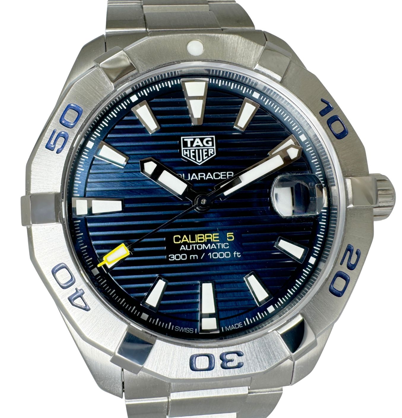 ☆新品仕上げ☆タグホイヤー TAG HEUER☆アクアレーサー WBD2112 キャリバー5 メンズ 腕時計 中古 自動巻き ブルー文字盤☆AAランク☆