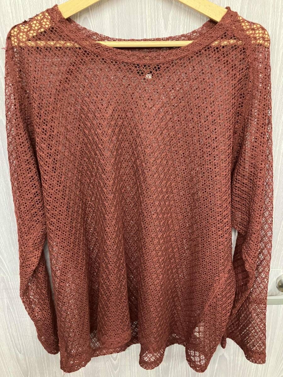 NEEDLES / ニードルズ ニット長袖Tシャツ ワインレッド RW341 Lサイズ Raschel Lace