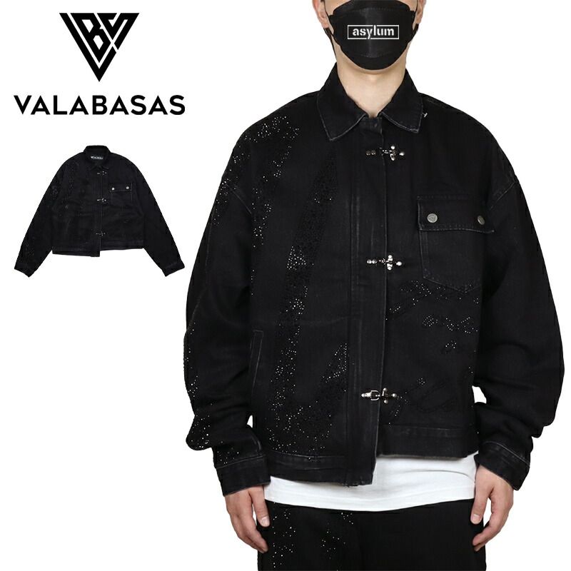 バラバサス ジャケット VALABASAS デニムジャケット アウター セットアップ対応 ラインストーン メンズ レディース ブランド 大きいサイズ おしゃれ おすすめ 人気 ストリート 黒 valabasas004 M L