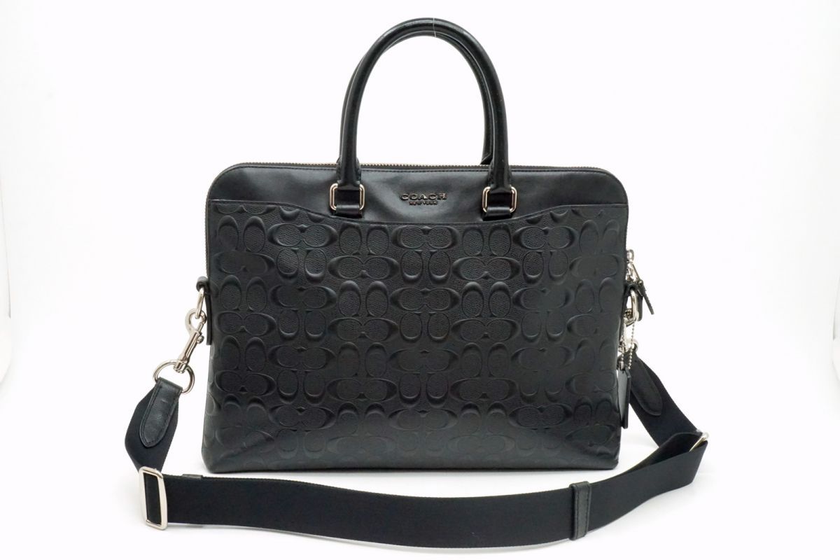コーチ シグネチャー 2way ハンドバッグ ブリーフケース トート 書類鞄 F73419 ビジネス Unisex レザー 黒 ブラック COACH 6867h