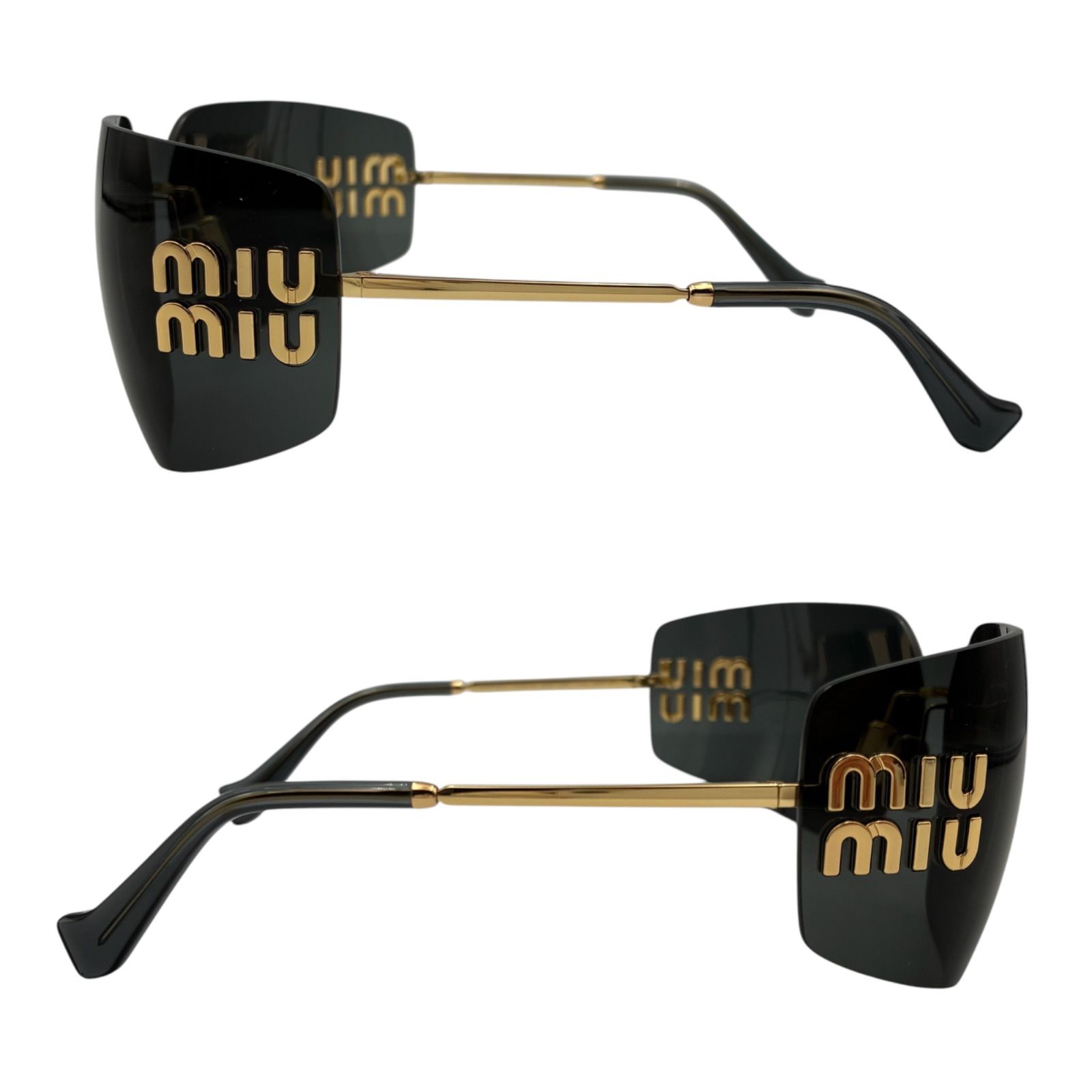 美品 MIU MIU ミュウミュウ 夜明けのサングラス リムレス サングラス MIUMIU ミュウミュウ サングラス 夜明けのサングラス リムレス ロゴ