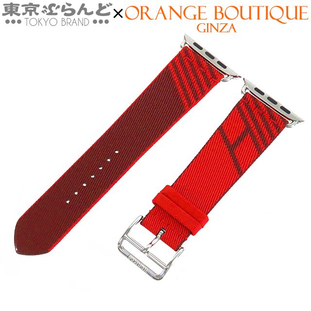 エルメス HERMES アップルウォッチ用 ジャンピング シンプルトゥール レッド シルバー金具 ナイロン 純正 44mm 45mm用 Hヴィブラシオンモチーフ 腕時計ベルト ユニセックス 未使用 101822225