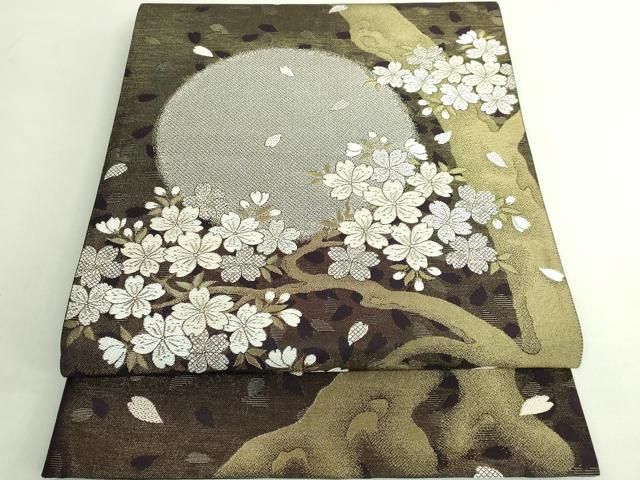 平和屋着物●極上　 洛楽人工房　全通柄袋帯　唐織　夜桜　淡墨乃　金糸　逸品　DZAB6868kh6