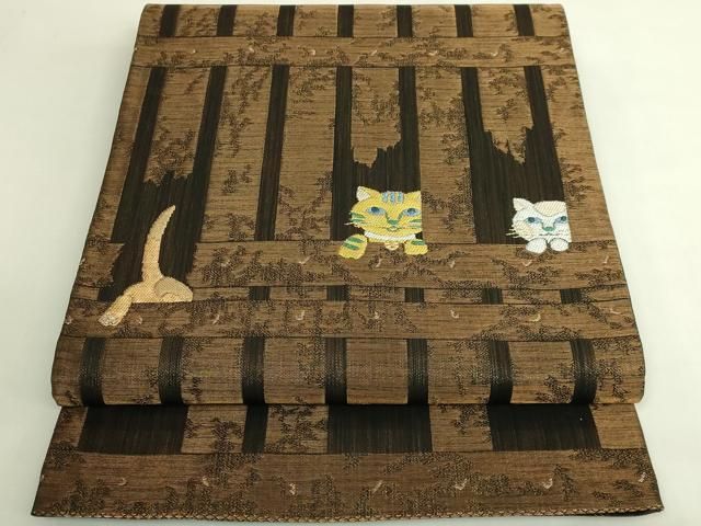 平和屋着物●極上　太鼓柄袋帯　猫　金銀糸　逸品　DZAB7078kh6