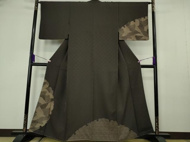 平和屋着物●極上 訪問着 印傳 雪輪 切嵌 黒紅色地 鈴乃屋扱い 逸品 未使用 DZAB7184kh6