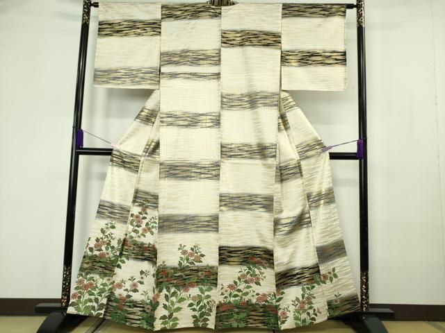 平和屋着物▽極上　訪問着　単衣　市松　枝花文　金彩　逸品　未使用　DZAB7186kh6