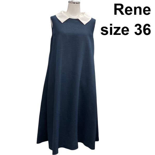 □ ルネ Rene ノースリーブワンピース ラウンドネック 膝丈 Aライン