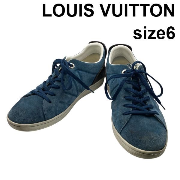 ● ルイヴィトン LOUIS VUITTON ローカットスニーカー シューズ スエード レースアップ バイカラー ブルー レザー 6 約25cm メンズ 6D317