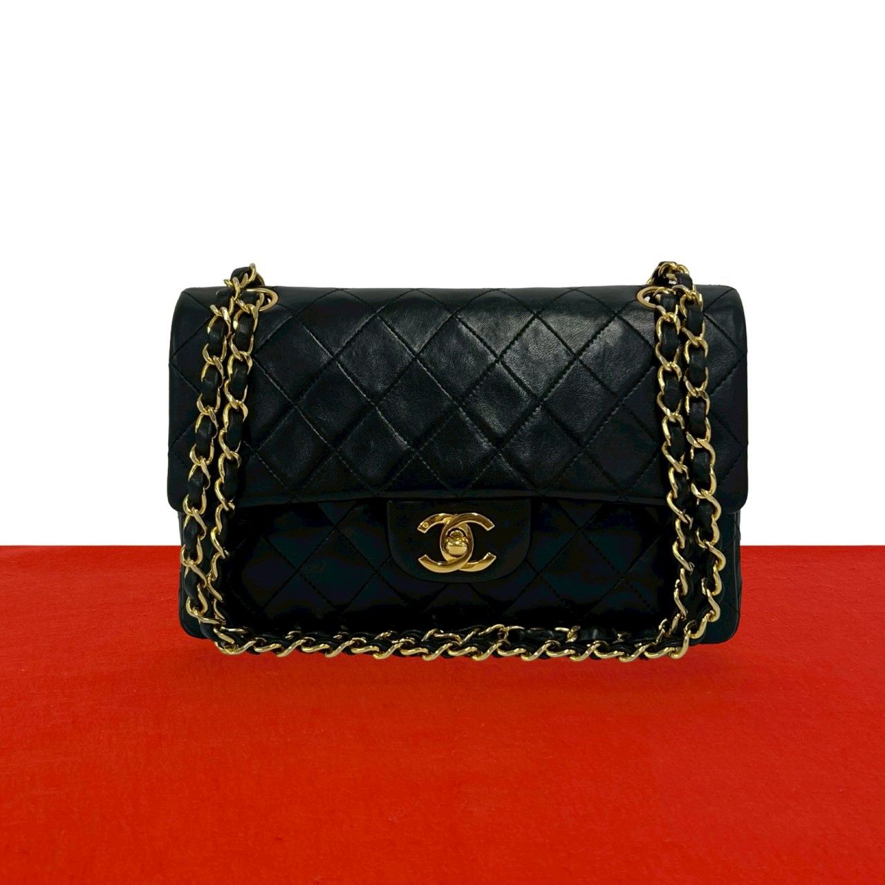 極 美品 シール有 0番台 CHANEL シャネル マトラッセ ココマーク ダブルフラップ ラムスキン チェーン ショルダーバッグ ブラック 03963