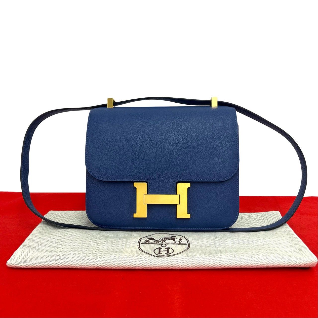 極 美品 袋付き C 刻印 HERMES エルメス コンスタンス 23 エバーカラー レザー 本革 ショルダーバッグ ポシェット ブルーブライトン 31162