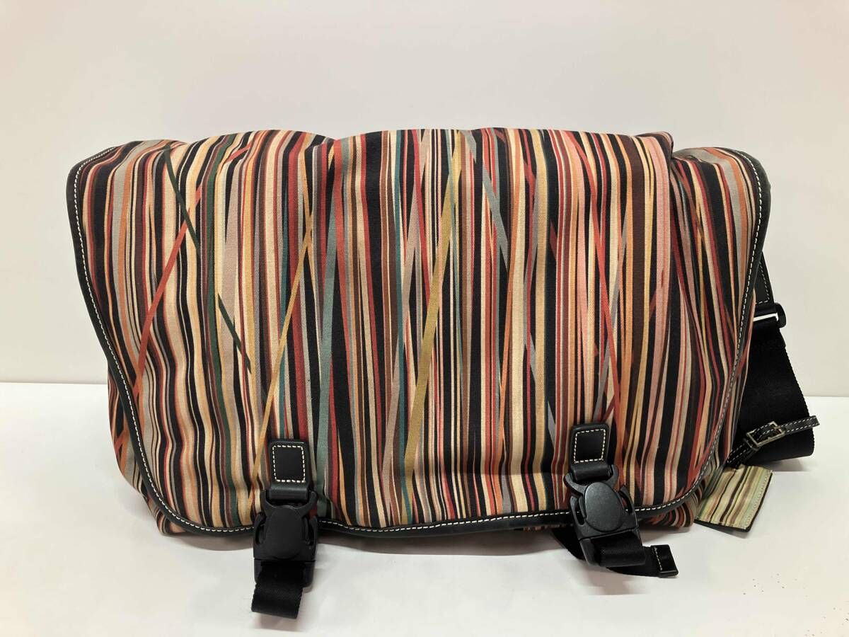 美品　ポールスミス　メッセンジャーバッグ　マルチストライプ　レザー　大容量 Paul Smith ポールスミス ショルダーバッグ マルチストライプ