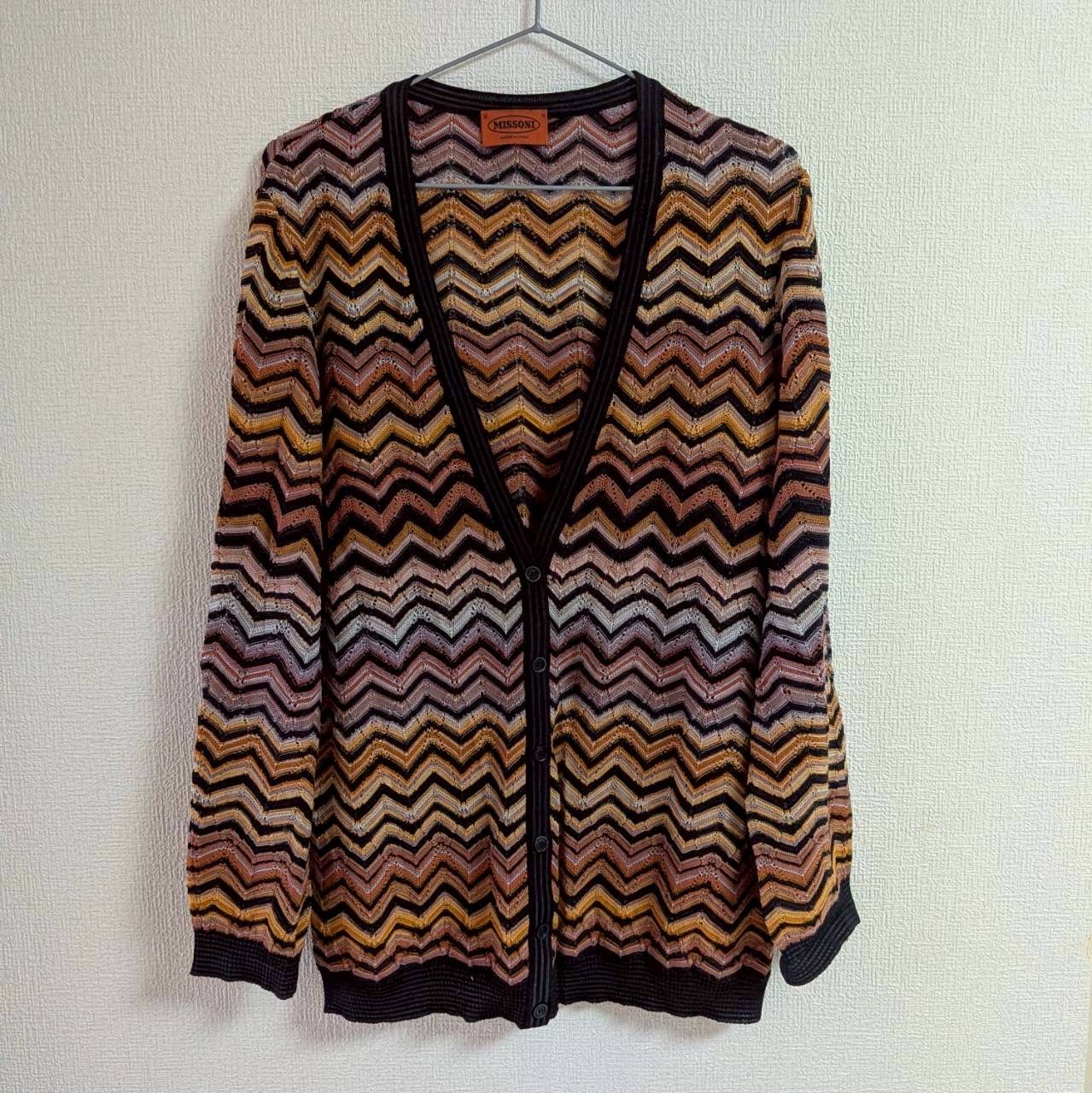 【美品】ミッソーニ MISSONI ジグザグ柄 ニットカーディガン シルク混 マルチカラー 48 イタリア製 12,936円