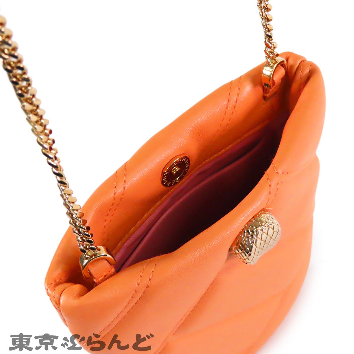 BVLGARI ブルガリ レザー ハンドバッグ オレンジ ボストン ロゴチャーム ブルガリ BVLGARI スマホバッグ オレンジ レザー セルペンティ