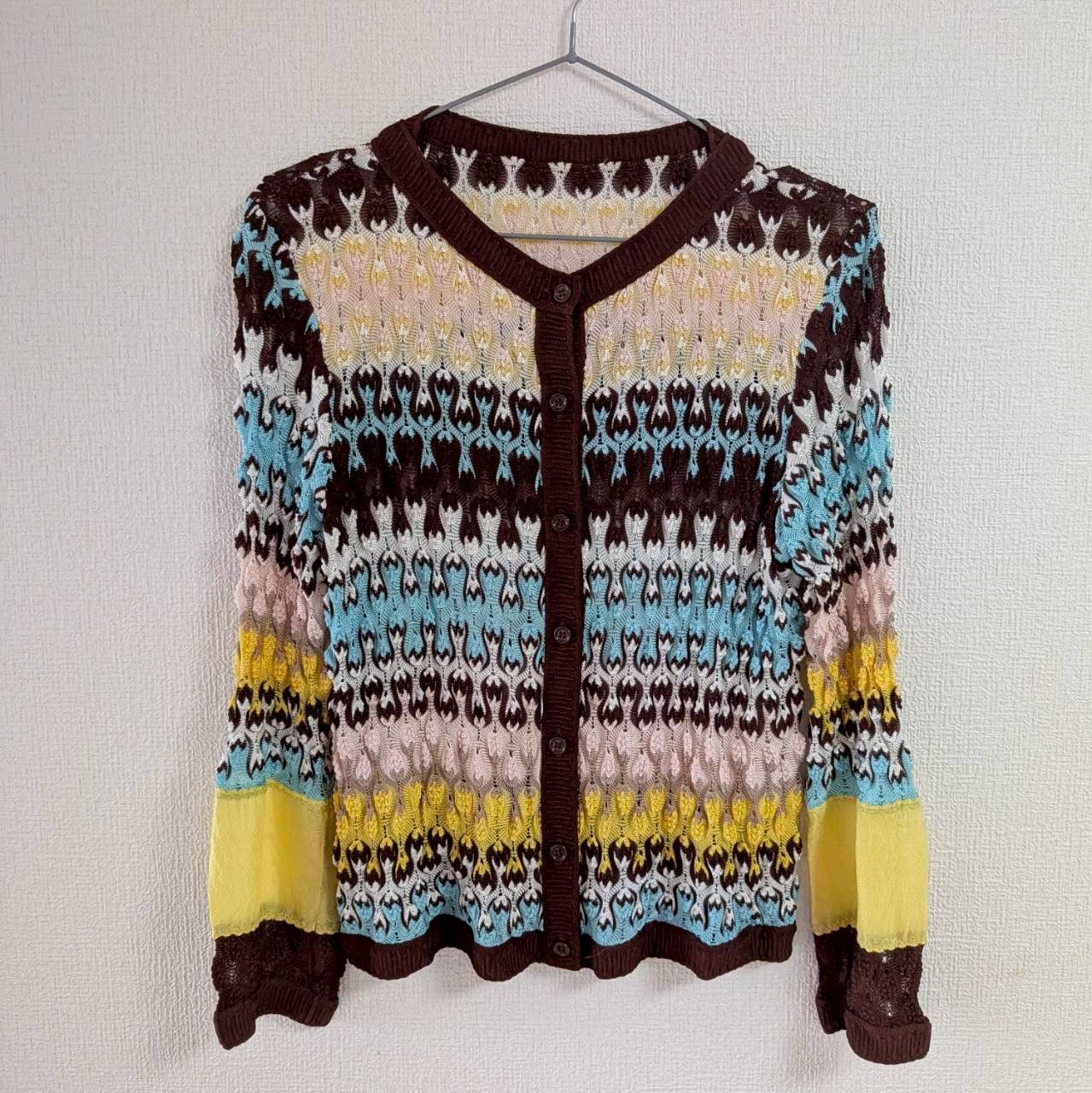 MISSONI ミッソーニ 総柄レースカーディガン シルク混 マルチカラー イタリア製 サイズ44