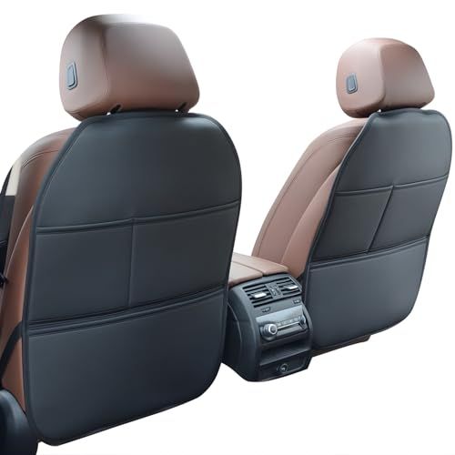 R◆adelphos 車用キックガード シートバックポケット 3ポケット付き 撥水 防汚 防傷 マットPUレザー製 工具不要取付 ズレ防止3点固定 クッション2層構造 KG1 (2個セット)