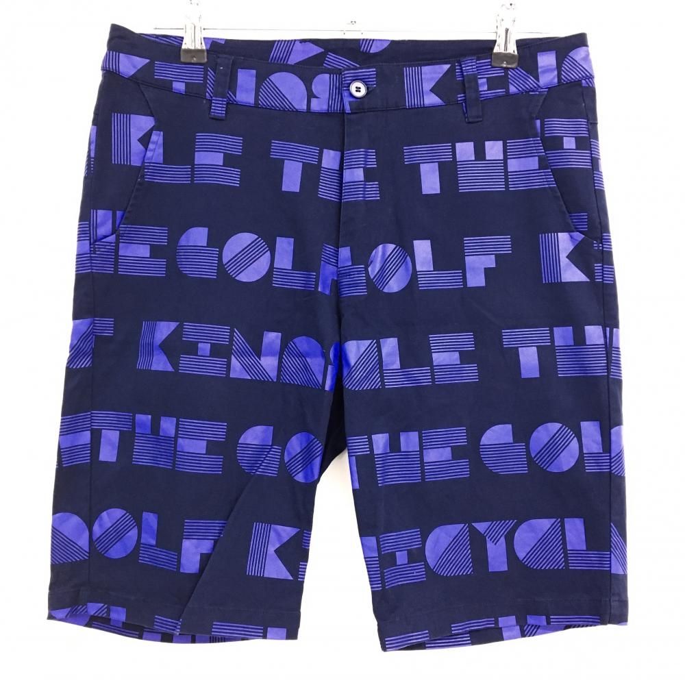 美品】木梨サイクル ハーフパンツ ネイビー×ブルー系 ロゴ総柄 メンズ