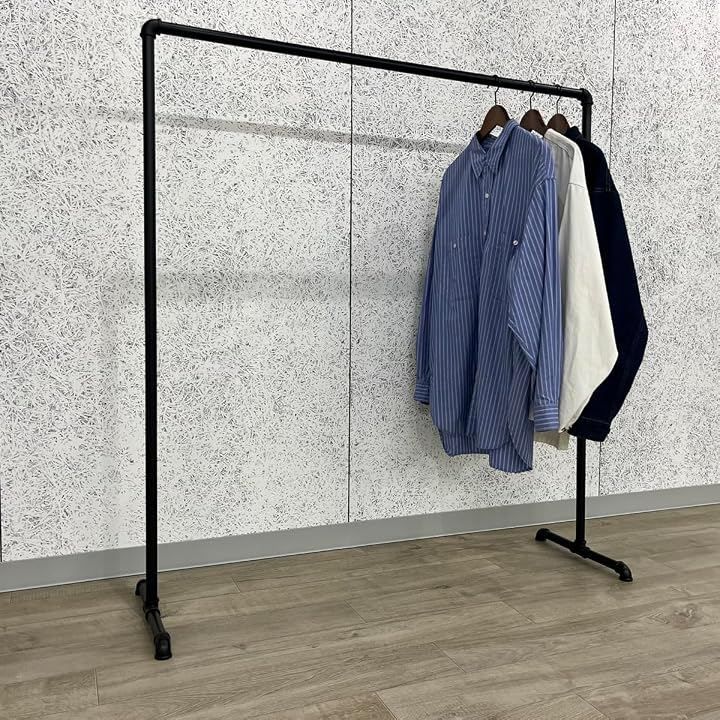 FiDi ハンガーラック ガス管 アイアン 黒 パイプ インダストリアル 収納 什器 (ブラック, 幅130cmx高130cm)