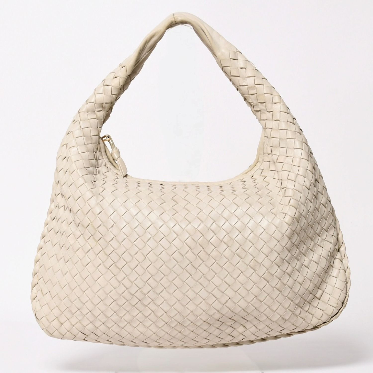 BOTTEGA VENETA ボッテガヴェネタ イントレチャート ホーボーバッグ ハンドバッグ 115653 ホワイト アイボリー ラムスキン ゴールド金具 良品 中古 4a003888