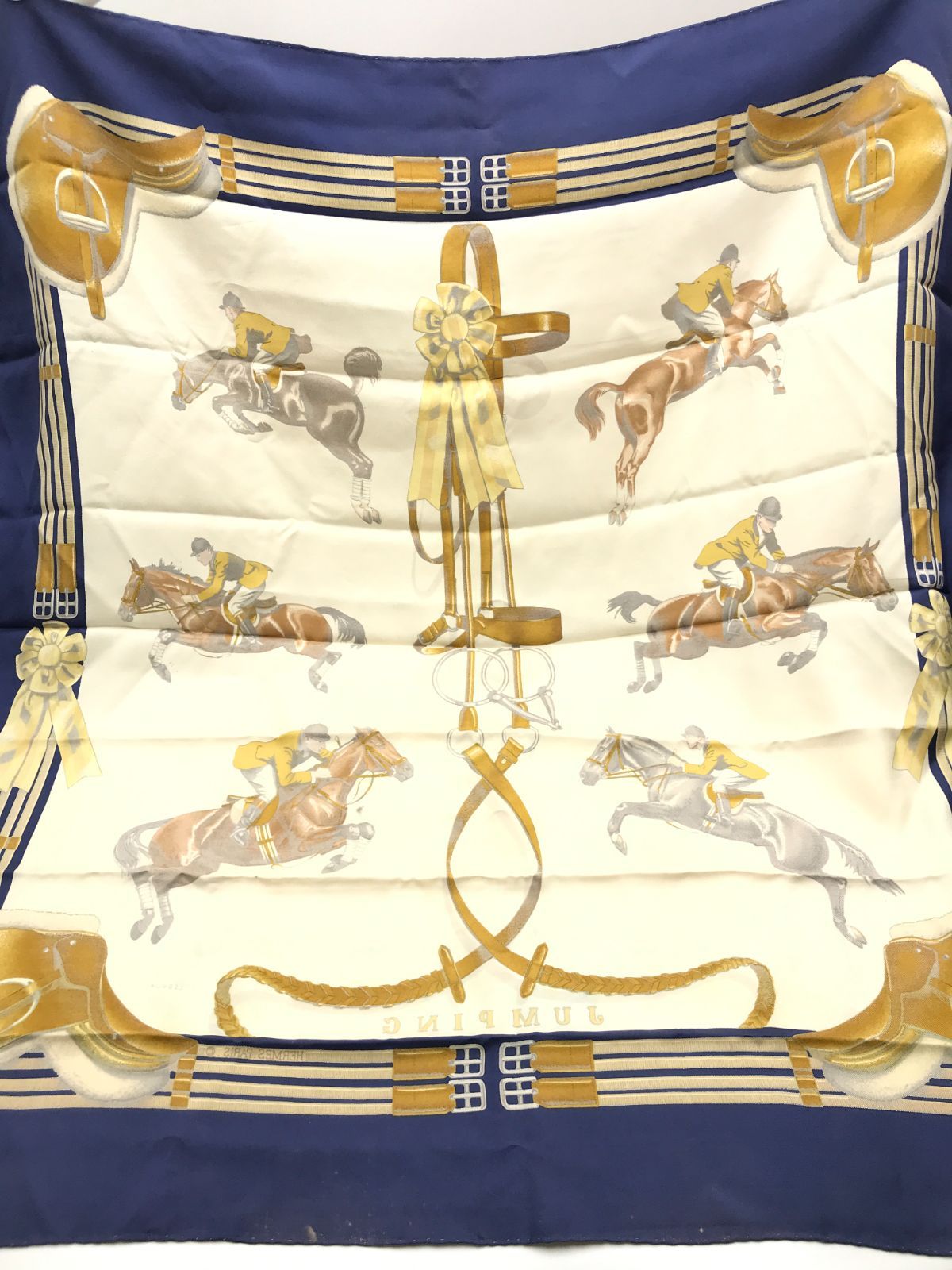 エルメス カレ 90 SPORTSMEN 大判 スカーフ HERMES エルメス カレ90 大判スカーフ JUMPING ブルー系 2333 - メルカリ