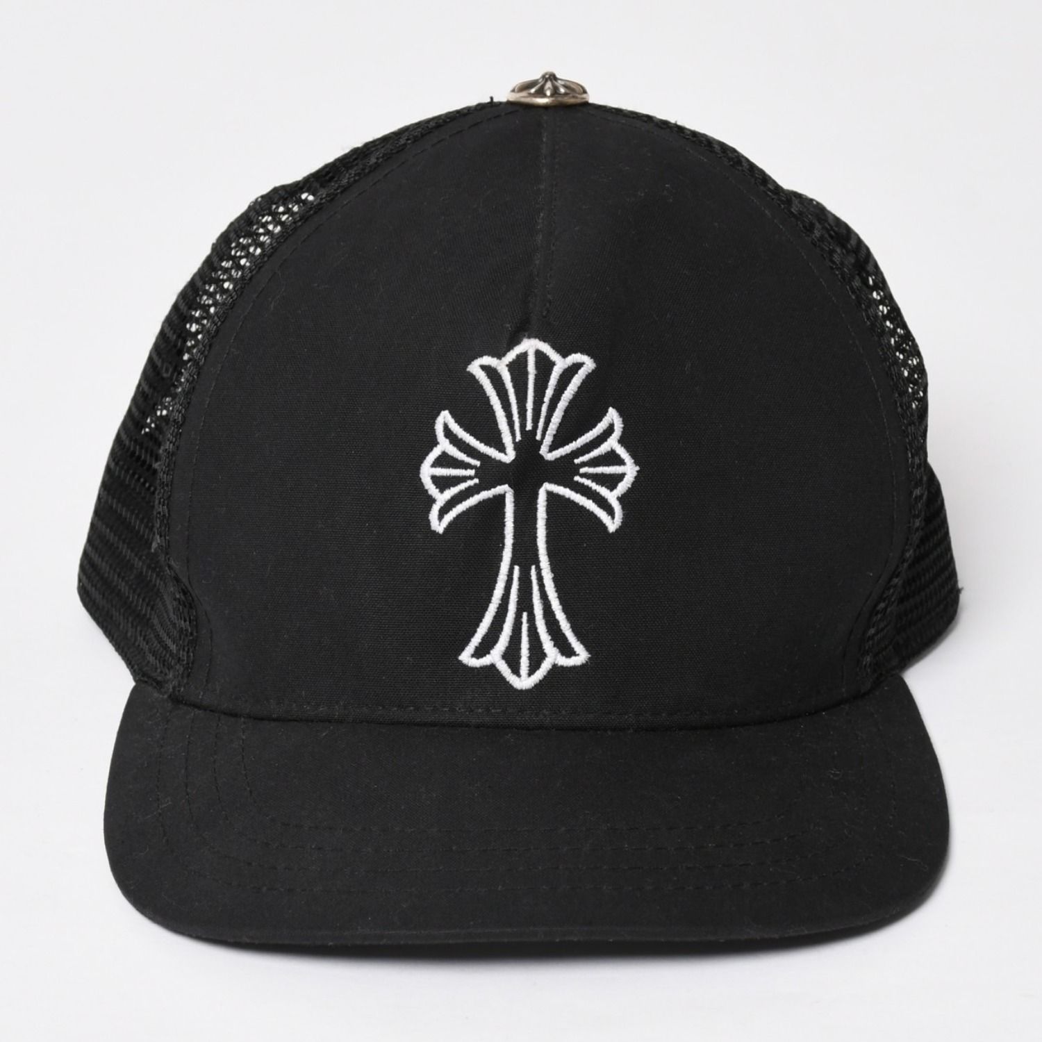 極美品 CHROME HEARTS クロムハーツ ベースボールキャップ CHクロス 刺繍 トラッカーキャップ 帽子 ブラック 4a004103