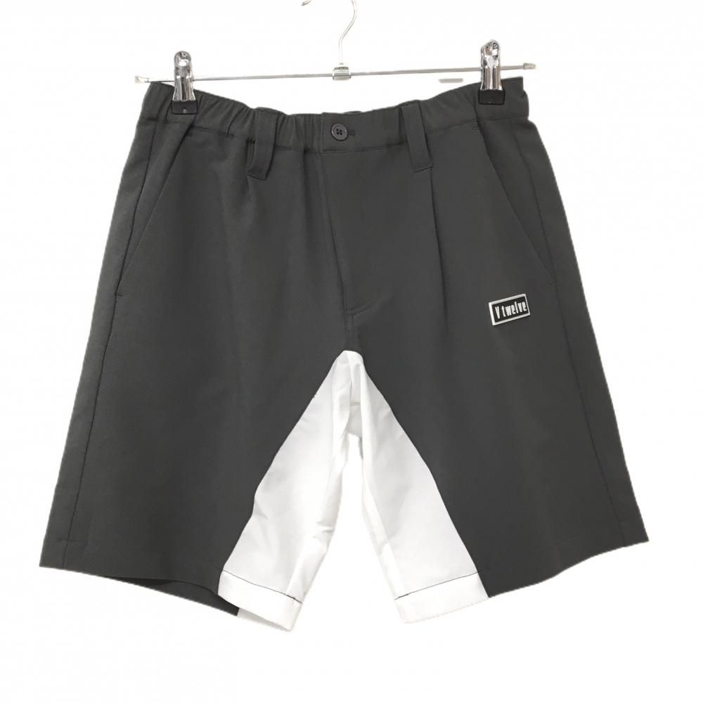 【新品】V12 ハーフパンツ グレー×白 バイカラー ストレッチ ウエストゴム ワッペン メンズ S ゴルフウェア V12