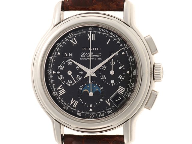 ZENITH ゼニス ウォッチ クロノマスター ムーンフェイズ　【205】 時計 01.0240.410 腕時計 ステンレススチール/純正革ベルト ブラック 自動巻き ブラック文字盤 メンズ【中古】