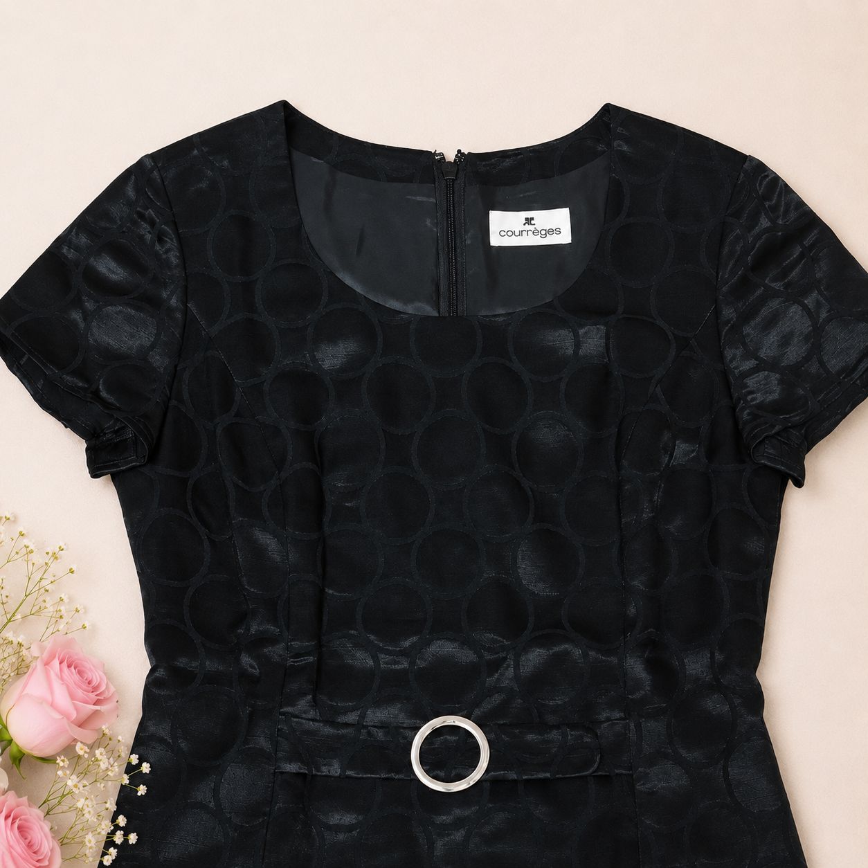 【Courreges】 ワンピース courreges クレージュ♡ドット柄 半袖ワンピース ブラック 38 日本製