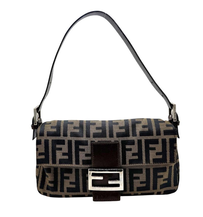 【中古】FENDI フェンディ ズッカ柄 マンマバケット キャンバス レザー ブラウン系 ワンショルダーバッグ ハンドバッグ ポーチ FF柄 シルバー金具 レディース お洒落 カジュアル デイリー 人気 鞄 【ブランドギャラリー東心斎橋店】
