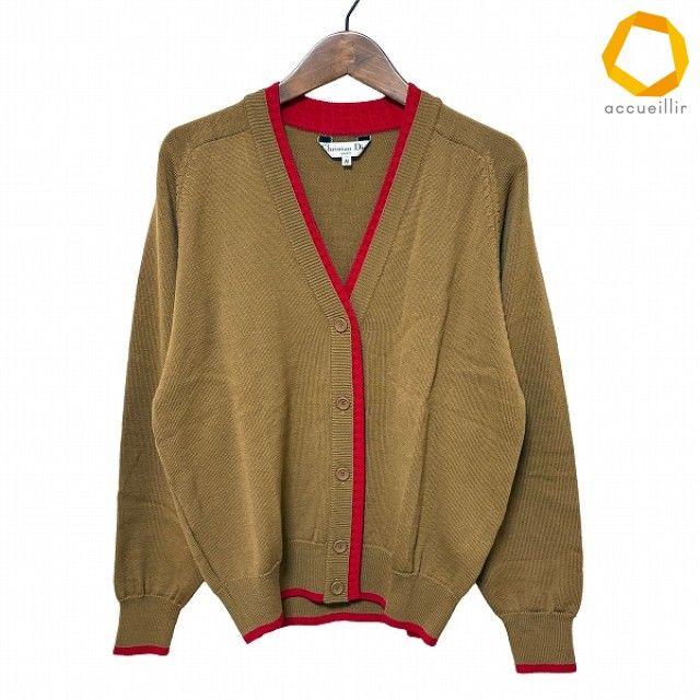 #wnc クリスチャンディオール スポーツ ChristianDior SPORTS カーディガン M 茶 赤 ニット バイカラー Vネック レディース [1003600]