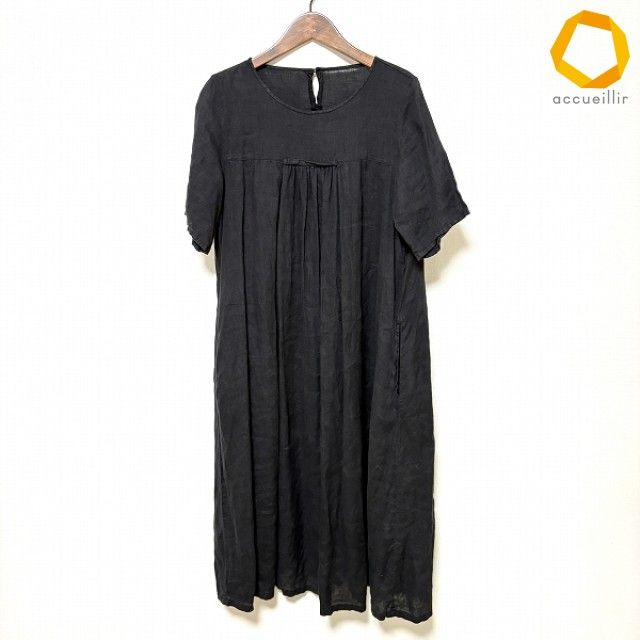 #snc ネストローブ nest Robe ワンピース 黒 半袖 麻 リネン ロング 無地 レディース [988505]