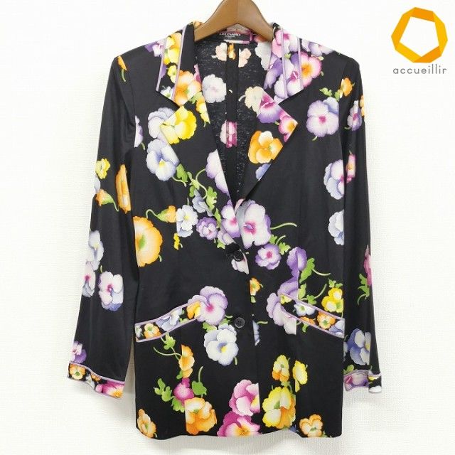 #anc レオナール LEONARD ジャケット 花柄 M 黒 マルチ 美品 レディース [913748]