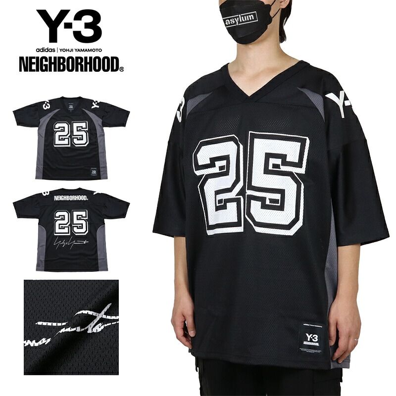 Y-3 Tシャツ ワイスリー NEIGHBORHOOD ネイバーフッド コラボ 半袖Tシャツ フットボールシャツ メンズ レディース ブランド 大きいサイズ おしゃれ おすすめ 人気 黒 y3141 ブラック M L XL