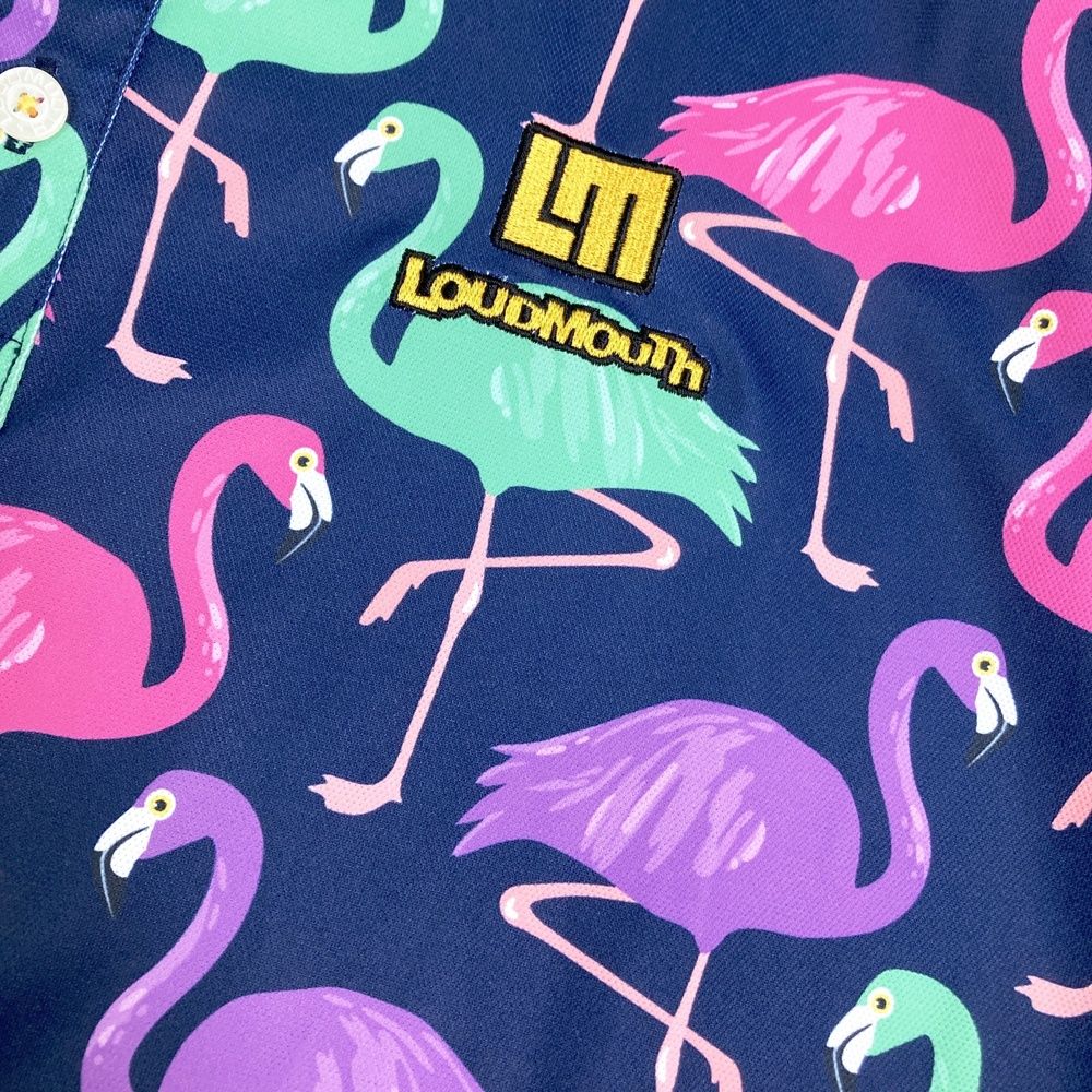 サイズ：L LOUD MOUTH ラウドマウス 半袖ポロシャツ Wild Flamingos