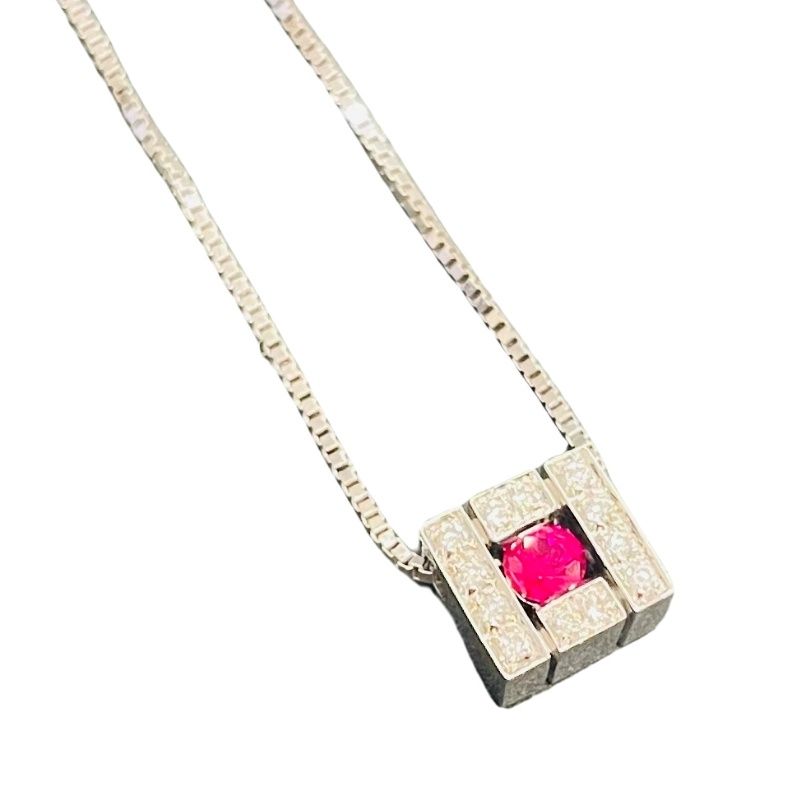 DAMIANI ネックレス ベルエポック スクエアネックレス K18WG トップ約8mm×7mm 6.4g ルビー : ダイヤ : アクセサリー ジュエリー 【中古】 12605K259
