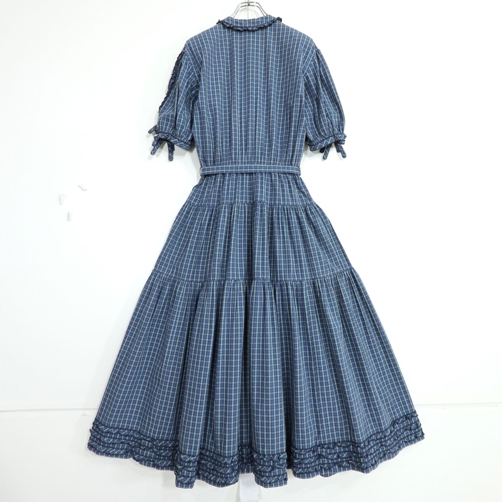 塩*猫様 カネコイサオ&ビンテージワンピース カネコイサオ☆オリジナルチェックpt♪半袖ワンピース ネイビー系 前